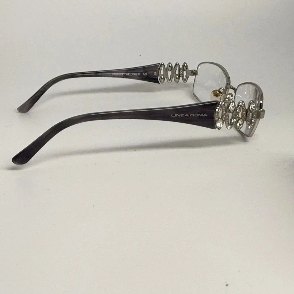 Linea Roma Farrah C3 Silver Crystal Rectangle Eyeglass Frames 52-17-130